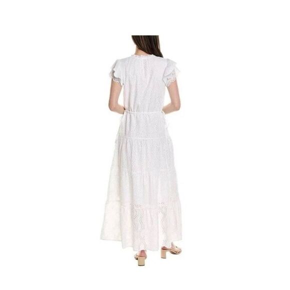 J McLaughlin Maxi Dress Large Elana White Eyelet Layered Beach Vacation Cruise - Picture 2 of 8